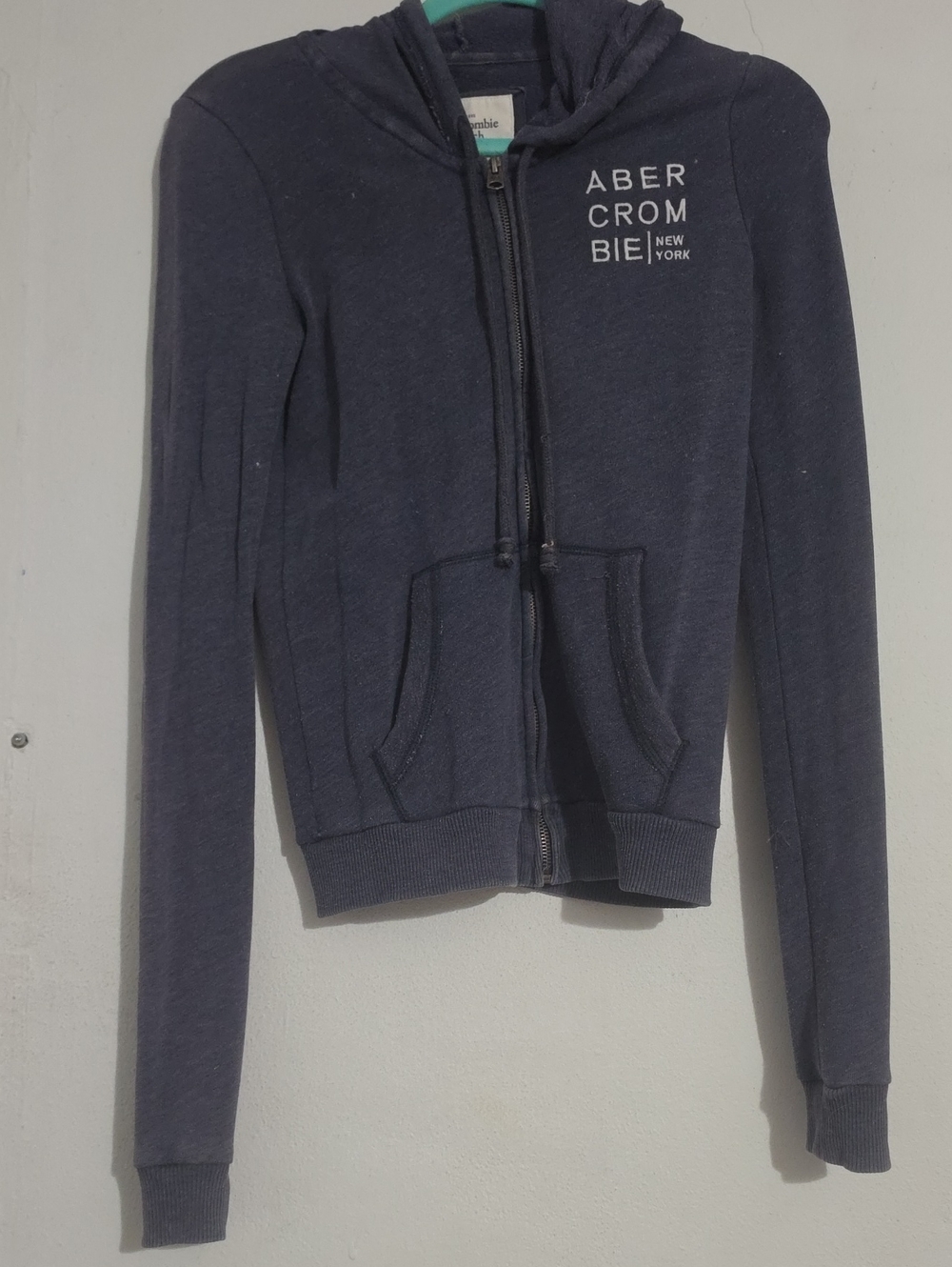 Abercrombie & Fitch Navy Zip Hoodie with White Chest Logo